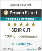 ProvenExpert – adminsoft GmbH: 4,95 von 5 Sternen bei 33 Bewertungen